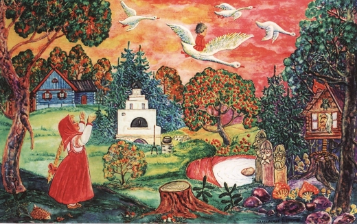 Иллюстрация к сказке Гуси-лебеди